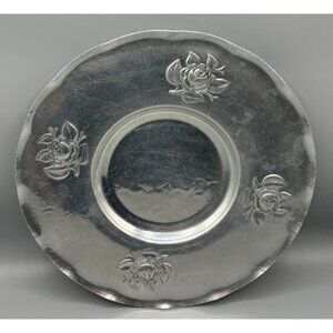Vtg Hammered Metal Serving‎ Plate Embossed Floral Design 12"